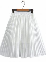 plus Size Women Clothing Skirt Elastic Waist Pleated Chiff Skirt Summer Dr Have Substrate Inside BigSize Solid Color Skirt e7Uv#