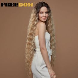 FREEDOM Synthetic Lace Wigs For Women 42 Inch Super Long Natural Curly Wave Ombre Blonde Pink Women's Wig Colorful Cosplay Wigs