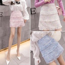 Skirts Sequin Short Mini Length Skirt For Woman Sexy Sequined A Line French Tassel Spring Women 2024 High Waist Sl