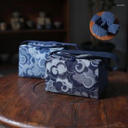 Storage Bags Blue Printed Travel Bag Tea Ceremony Organizer Set Cup Large Chinese Portable Essentials