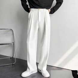 Men'S Pants Mens Summer White Solid Wide Leg Suit Casual Fashion Y2K Male Trousers Baggy Korean Style Clothing Drop Delivery Apparel Otan1