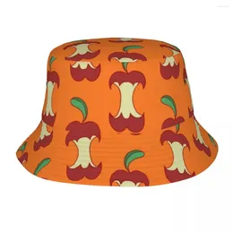 Berets Bitten Apple Bucket Hat For Unisex Orange Pattern Fisherman Hats Retro Vacation Caps Personality Hawaii Sunscreen