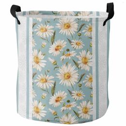 Laundry Bags Easter Daisy Texture Blue Spring Foldable Basket Kid Toy Storage Waterproof Room Dirty Clothing Organizer