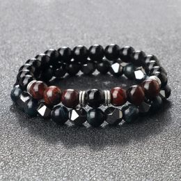 Strand 2pcs Irregular Obsidian Hematite Bracelet Men Fashion 8mm Natural Tiger Eye Beads Couple Bracelets For Women Man Healing Jewellery