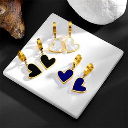 Hoop Earrings Fashion Heart Pendant Titanium Steel With Enamel Shell 18K Gold Plated Waterproof Low Allergy Jewellery For Women