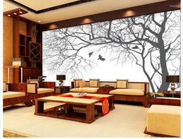 Wallpapers Living Room TV Backdrop Bedroom 3d Po Wallpaper Abstract Black And White Tree Mural Home Decoration