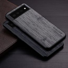 Bamboo Wood Pattern Leather Cover Luxury Phone Case for Google Pixel 6 Pro soft TPU hard phone cover