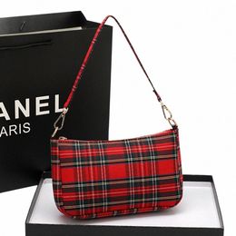 women Fi Shoulder Bag Large Capacity Tartan Check Fi Handbag with 2 Straps Canvas Single Shouder Bag Ladies Sling Bag A4OF#