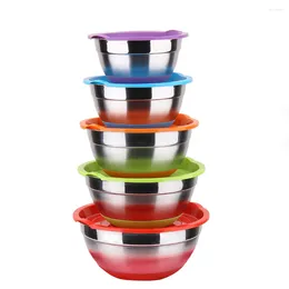 Cookware Sets 5pcs Stainless Steel Mixing Bowls Silicone Bottom Salad Bowl Prepping With Lids Dinnerware 18-26cm