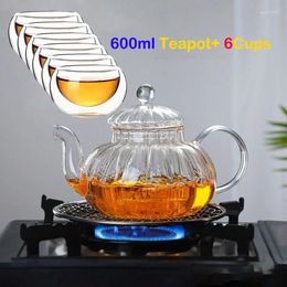 Teaware Sets Heat Resistant Glass Tea Set 1 Teapot 6 Cups Flower Kettle Fruit Juice Container Ceramic Dro