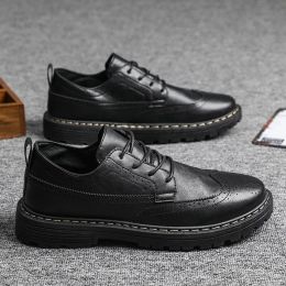 Shoes New Autumn Early Winter Shoes Men Footwear Fashion Cool Young Man Brogue Shoes Brand Male Footwear Pure Black A2839