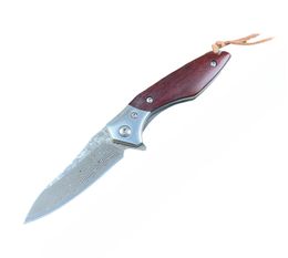 A6709 High Quality Flipper Folding Knife Damascus Steel Blade Rosewood Handle Ball Bearing Outdoor Camping Hiking Fishing EDC Folder Knives