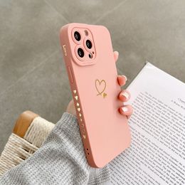 Ottwn Candy Colour Silicone Phone Case For iPhone 14 Pro Max 11 12 13 Pro X XR XS Max 7 8 Plus Cute Love Heart Frame Soft Cover