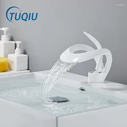 Bathroom Sink Faucets Tuqiu White Basin Faucet Black Brass Creative Grey Mixer Tap & Cold Waterfall