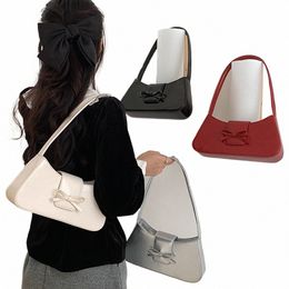 small Sweet Bow Shoulder Bag Retro Solid PU Leather Y2K Purse Fi Handbag Trendy Underarm Bag for Women and Girls 37Xj#