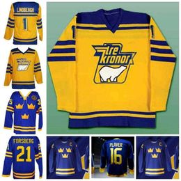 24S vintage 1 Lindbergh Sweden Tre Kronor Hockey Jersey Peter Foppa Forsberg 40 ZETTERBERG 35 LUNDQVIST Custom Name and Number