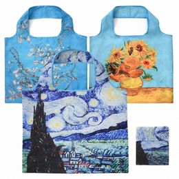 van Gogh Hand Painted Oil Painting Shop Bag Famous Painting Pattern Storage Bag Portable Foldable Travel Bag One Shoulder 24En#