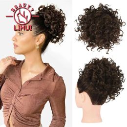 Curly Hair Buns Haar Stück Clip in synthetischen, zerkleinerten Hochsteckfrisur Große lockige Drawschnelle Pferdeschwanz Clip auf Haarbrötchen Pferdeschwanz für Frauen
