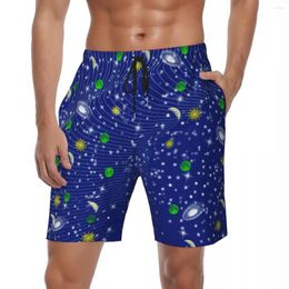 Men's Shorts Men Board Blue Sun Star Moon Casual Swim Trunks Abstract Galaxy Design Quick Dry Running Surf Plus Size Short Pants