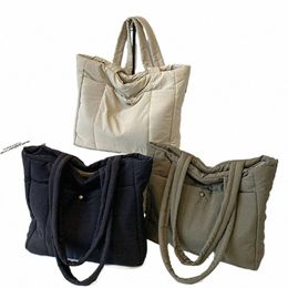 soft Shoulder Bag For Women Cloth Solid Color Female Handbags Large Capacity Tote Bags Shop U1Lb#