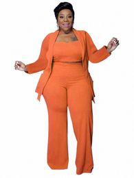 cm.yaya Plus Size Two 2 Piece Sets Womens Outifits with Tank 3pcs Pants Suit Blazer Top Streetwear Curve Elegant Tracksuit 47uU#