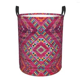 Laundry Bags Vintage Pink Oriental Bohemian Moroccan Artwork Hamper Large Storage Basket Geometric Diamond Girls Boys Toy Organizer