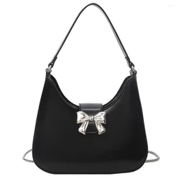 Shoulder Bags Women Chain Crossbody Bag With Bow Fashion Underarm PU Leather Simple Satchel Solid Colour Female Outdoor