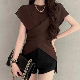 Women's T Shirts Korean Style Cross Design Short Sleeve Tee For Women Summer Slim Elegant Top Clothing S Solid Oversize