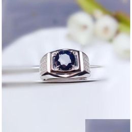 Cluster Rings Per Jewellery Men Ring Natural Real Black Sapphire Round 23Ct Gemstone 925 Sterling Sier3462021 Drop Delivery Dhxoa