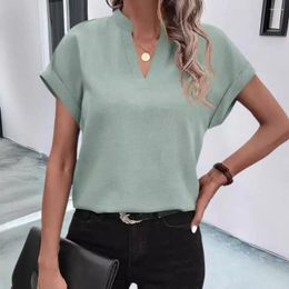 Women's Blouses Women Shirt Office Lady Blouse Stylish V-neck Casual For Ladies Loose Fit Short Sleeve Summer