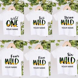 Boys Animal Birthday Shirt Jungle Theme Safari Party Clothes Personalised Wild Party Birthday T-shirt Cute Animal Top Number 1-9