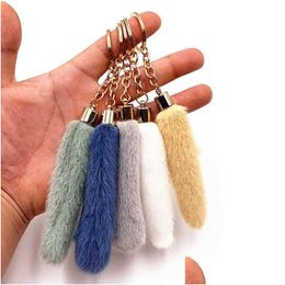 Keychains & Lanyards New Long Pom Chain For Women Faux Mink Fur Bag Charms Pendant Tassel Fluffy Car Ring Ornaments Wholesale L230314 Dhzoi