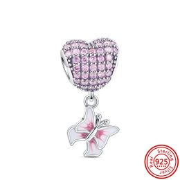 Fit Original Pandora Charm Bracelet DIY Jewelry New 925 Sterling Silver Pink Scooter Butterfly Flower Tree Heart Astronaut Beads