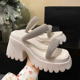 Slippers Bling Shiny Chunky Platform Women Summer 2023 Slip-On Wedge Slide Sandals Woman Fashion Thick High Heel Sandles Ladies H240328SS2X