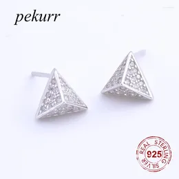 Stud Earrings Pekurr 3D 925 Sterling Silver Stereoscopic Zircon Triangle Earring For Women Geometric Fashion Jewellery Gifts Brincos