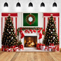 Christmas Wood House Photo Backdrop Winter Snow Forest Xmas Tree Decor Kids Portrait Indoor Photography Background Room Decor