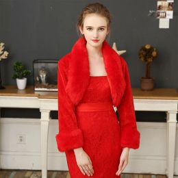 Women Winter Warm Faux Fur Wedding Bridal Long Sleeve Cape Long Fur Edge Collar Shawl Bolero Coat