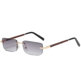 Sunglasses Wooden frameless sunglasses for womens retro rectangular wooden sunglasses UV400 driving glasses frameless gradient square shadow J240330