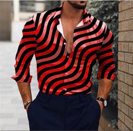Men's Casual Shirts 2024 3D Irregular Pattern Printed Shirt For Daily Street Wear Spring Polo Collar Long Sleeve Button Up