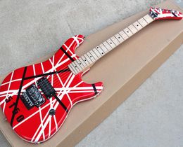 Factory whole red electric guitar with black strips Floyd rose Maple fingerboard Can be customized3087759