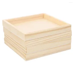 Decorative Figurines 4 Pcs Wood Tray Blocks Puzzle Storage Trays Wooden For Home Square Shape 3d Toy Nested Serving