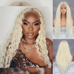 Wigs Long Light Yellow Water Wave Afro Kinky Curly Wigs Natural Synthetic Hair Without Bangs For Ladies Party Daily Wig