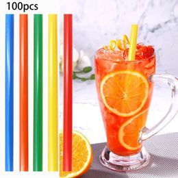 Disposable Cups Straws 100 Pack Plastic For Drinking & Individually Wrapped Large Wide Fat Do Not Bend Po