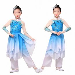 girls' Stereoscopic Fr Classical Dance Costumes Chinese Folk Jasmine Yangko Costumes Fan Dance Elegant Sequins Dance Costume M1ch#