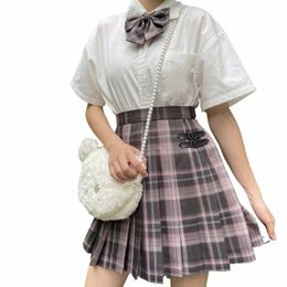skirt And Top Two Piece Set Women Blouses Korean Harajuku Shirt Send Free Bowtie JK High Waist Mini Sexy Plaid Skirts Women Suit x4fX#