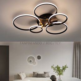 FPFD Modern Ceiling Chandelier For Living Study Room Bedroom Black Finish Rings Led Chandelier Kitchen Led Ceiling Light lustre