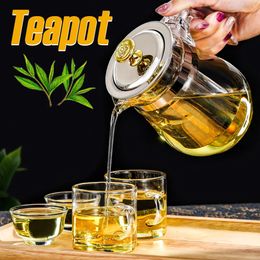 Heat Resistant Teapot For Tea Clear Glass Kettle With Infuser Puer Flower Herbal Tea Pot Convenient Office Coffee Teapot Teaware 240315