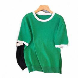 plus Size 170Kg Women's Bust 160 Summer Loose Ice Silk Knitted Top Short Sleeve T-shirt Black Green 5XL 6XL 7XL 8XL 9XL 10XL f8Le#