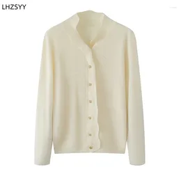 Women's Knits LHZSYY Pure Cashmere Cardigan Ladies V-neck Knit Jacket Spring Autumn Loose Jacquard Bottoming Shirt Soft Wild Coat Sweater