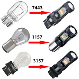 3157 3457 4157 Switchback LED Bulbs 7443 W21/5W T20/1157 Bay15d White/Amber Dual Colour for Car Parking DRL/Turn Signal Lights